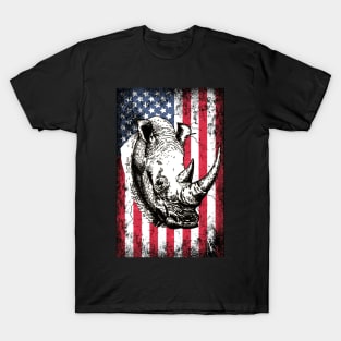 Patriotic Rhinoceros American Flag T-Shirt